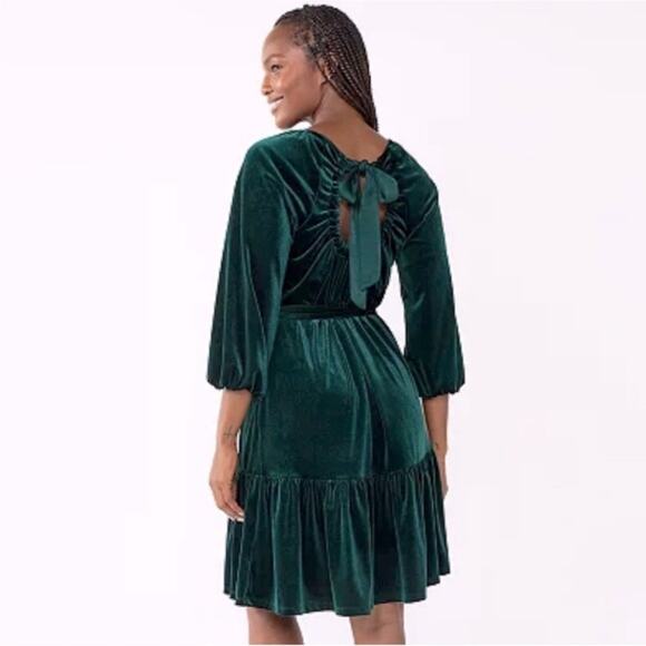 Draper James Green Velvet Bow Back Long Sleeve Dress L - Picture 10 of 12